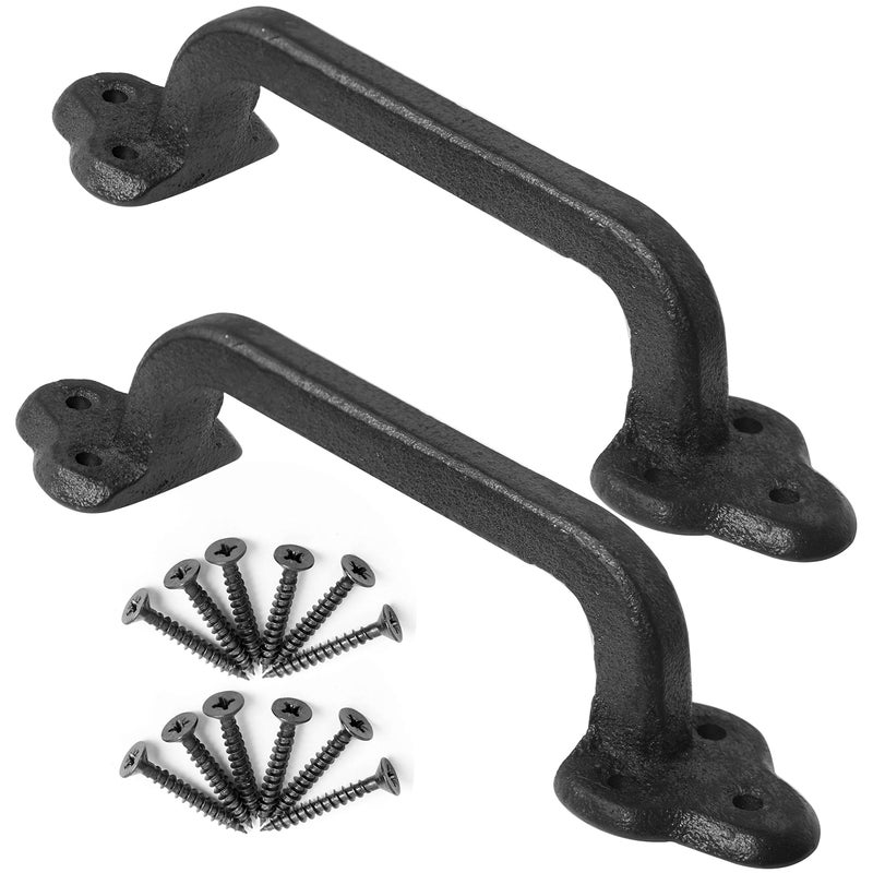 WEBI Rustic Gate Handle:9 Inch Cast Iron Sliding Barn Door Handle,Vintage Metal Long Gate Pull Handle Fence Handle for Outdoor,Garage,Interior,Black,2 Packs - Image 1